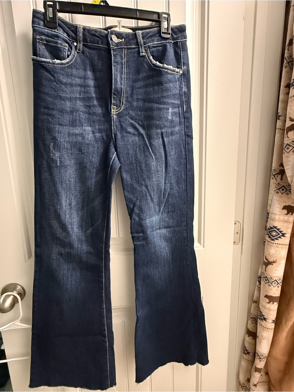 Mid-Rise Dark Blue Flare Jeans for Women